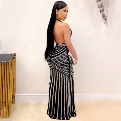 Sequin V-Back Party Maxi Dress